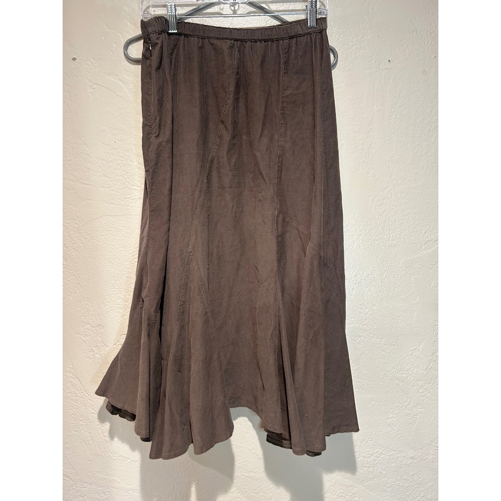 J. Jill Brown Corduroy Paneled Midi‎ Skirt Womens MP Petite Elastic Waist Flare - Picture 2 of 8